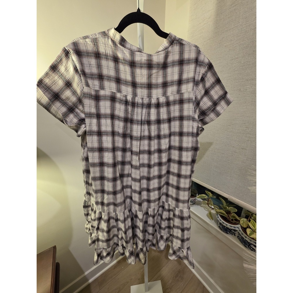 Crinkle Cotton Plaid Babydoll Midi Dress S Brown/White Boho Beachy NWOT - Picture 13 of 16